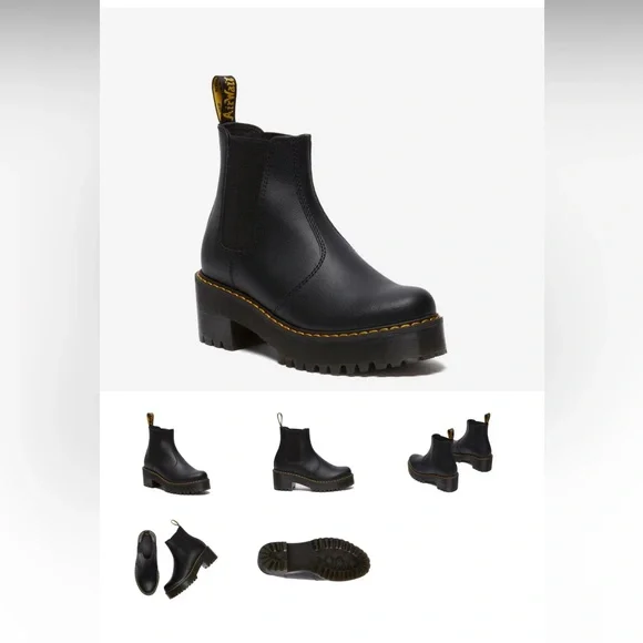 New $198 Dr. Martens Rometty leather black ankle Chelsea platform boots 36 5 - Picture 2 of 10